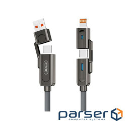 кабель XO NB275 Zinc Alloy Silicone Type-C/USB-A to TYPE-C/Lightning - 4-in-1 - (NB275_4-in-1_Gray)