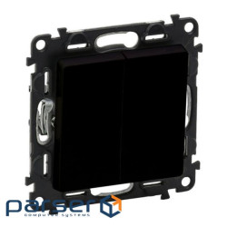 Вимикач 2-х клавішний Legrand Valena Life, 10AX, 250V, автоматичні клеми, матовий чорний (756305)