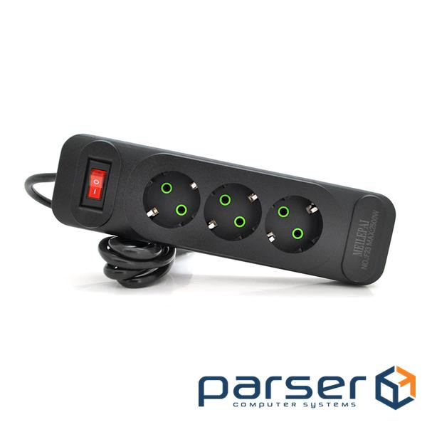 Мережевий фільтр F23, 3 розетки EU, кнопка включення з індикатором, 2 м, 3х0,75мм, 2500W (F23-Black) , 2500W (F23-Black)