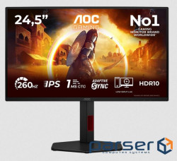 Монiтор TFT AOC 24.5" 25G4ZR IPS FHD 300nit 240Hz 2*HDMI DP Pivot Black