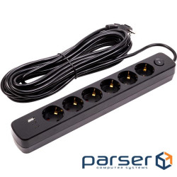 Мережевий фільтр PowerPlant 10м, 3x0.75мм2, 6 розеток, 1xUSB, 2xType-C, євро, 100% мідь(Y (EX610693)