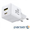 Зарядний пристрій Baseus 1xUSB-C 20W + 1xUSB white + cable USB-C to USB-C 60W 1.0m (P10111608213-01)