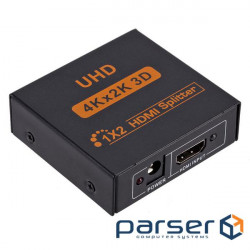 Спліттер HDMI Dynаmode розгалужувач активний 1 х 2 - 4Kх2К 1080P, БП 5В/2А, мета (HDMI Splitter 1x2)