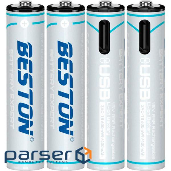 Акумулятор Beston AAA USB Type-C 400mah 1.5V Li-ion * 4 (3AC-18/AA620272)