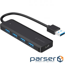 Hub for 4 ports USB 3.1, USB-A, USB-C PD, plastic, black (UHB-U3P4P-02)
