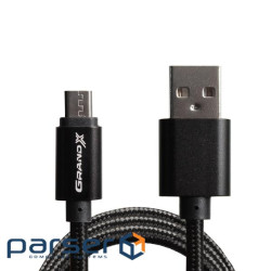 Дата кабель USB 2.0 AM to Micro 5P 1.0m Black/ Black Grand-X (FM01BB)