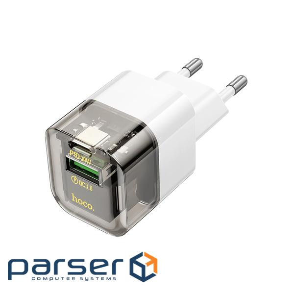 Мережевий зарядний пристрій HOCO C131A Platinum dual-port PD30W+QC3.0 charger(EU) Tr (6942007609821)