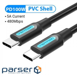 Кабель Vention Type-C USB - USB Type-C (M/M), TPE Round PD 100 W, 5 A, 1.5 м , Black (COTBG)