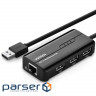 Мережевий адаптер з USB хабом UGREEN USB 2.0 Hub with Fast Ethernet Adapter Black (20264)