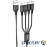 Кабель HOCO X76 4-in-1 USB-A to Lightning/Micro-USB/Type-C x 2 1м Black (6931474768650)