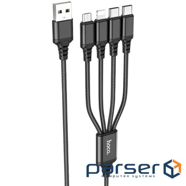 Кабель HOCO X76 4-in-1 USB-A to Lightning/Micro-USB/Type-C x 2 1м Black (6931474768650)