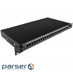 Патч-панель 24 порти під 24 адаптери SC Simplex / LC Duplex, порожня, 1U, каб.вводі для (UA-FOPE24SCS-B)