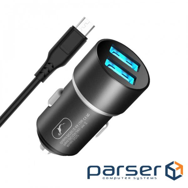 Автомобільний зарядний пристрій SkyDolphin SZ02V Aluminium (2USB, 2.4A) Black (AZP-000073) 