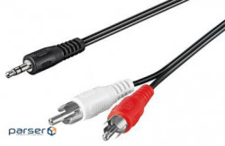 Audio cable Jack 3.5mm 3pin -> RCAx2 M/ M 5.0m, Shielded(28жил) D=2x2.6mm Cu (75.05.1651-60)