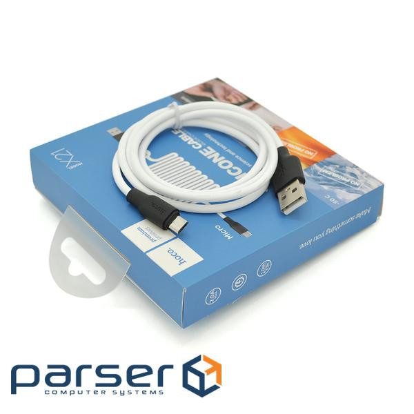 Кабель Hoco X21 Silicone, Micro-USB, 2.4A, White, довжина 1,2 м , BOX (X21 Plus Silicone)