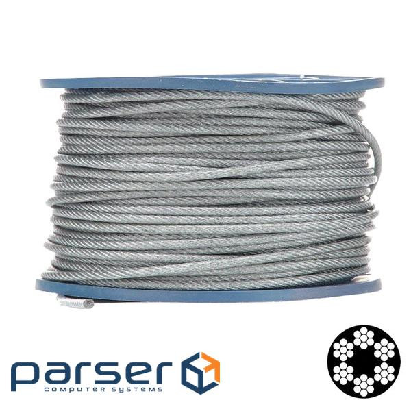 Трос APRO 5мм (4+1мм) DIN 3055 (6x7+FC) бухта 100м в ПВХ оплетке оцинкованный