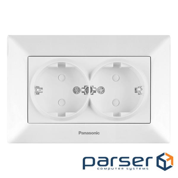 Розетка Panasonic Arkedia Slim подвійна із заземленням та захисними шторками, біла (WNTC02152WH-UA)