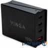 Зарядний пристрій Vinga GaN 100W PD+QC 3C1A ports 1.2m Wired Charger (VCPCH100CB)