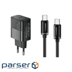 Зарядний пристрій Essager USB-C PD20W + cable USB-C to USB-C 60W black (E20JSB1-SYTT1-T)