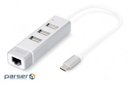 Hub adapter DIGITUS USB Type-C,3xUSB+Fast Ethernet (DA-70253)
