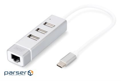 Концентратор-адаптер DIGITUS USB Type-C,3xUSB+Fast Ethernet (DA-70253)