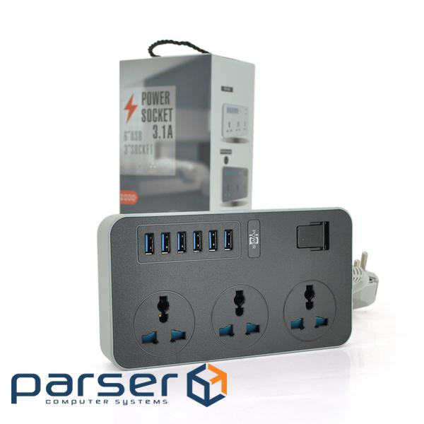 Мережевий фільтр Voltronic ТВ-Т09/08969 3 розетки, 6 USB, 2 м, Grey (ТВ-Т 09 Black-grey)