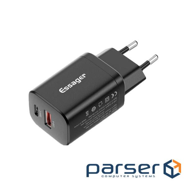 Зарядний пристрій Essager 1xUSB + 1xUSB-C PD30W black (ECTPQS-ZTB01)