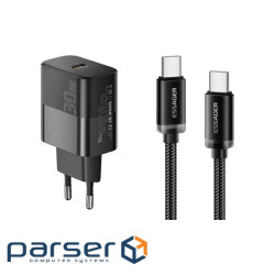 Зарядний пристрій Essager USB-C PD30W + cable USB-C to USB-C 60W black (E30JSB1-SYTT1-T)
