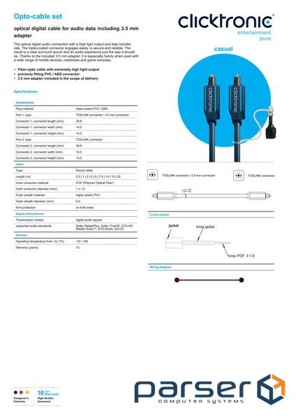 Кабель аудіо оптичний Toslink 1.0m,+mini адаптер Casual D=6.0mm POF,синій (75.07.0366-1) (75.07.0366-1)