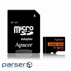 Карта памяти APACER microSDXC 64GB UHS-I U3 V30 A2 Class 10 + SD-adapter (AP64GMCSX10U8-R)