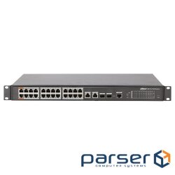 Network switch Cisco SG350X-48-K9-EU Тип - управляемый 3-го уровня, форм-фактор - в стойку, количество портов - 54, порты - SFP+, Gigabit Ethernet, комбинированный, возможность удаленного управления - управляемый, коммутационная способность - 176 Гбит/ с, размер таблицы МАС-адресов - 64000 Кб, корпус - Металический, 48x10/ 100/ 1000TX, 2хSFP+ Dahua PFS4226-24ET-240 (03809-05213)