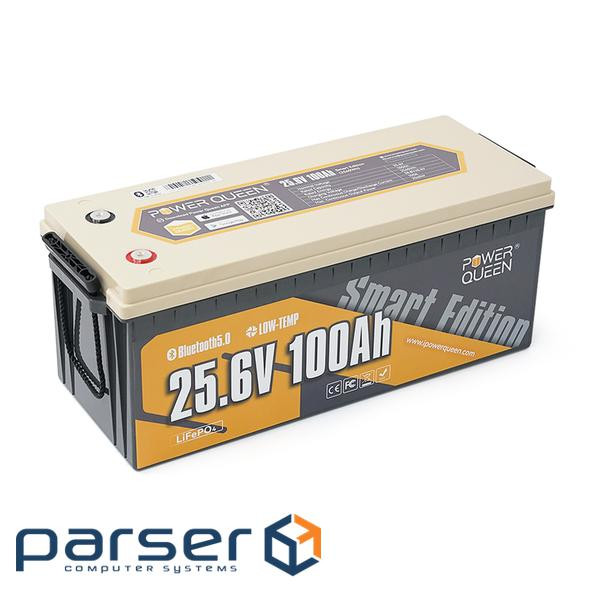 Акумуляторна батарея LiFePO4 Power Queen 25.6V 100Ah BT, 2560Wh, BMS 100A, (PowerQueen-24V100Ah-BT)