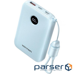 УМБ Vention 10000mAh 22,5W Fast Charging, USB-A, 2xUSB-C, with built-in USB-C cable, Blue (FKAL0-C)