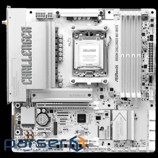 Mатеринська плата sAM5 AMD B850 4xDDR5 HDMI 2xM.2 2.5GbE LAN mATX ASRO (B850M CHALLENGER WIFI WHITE)