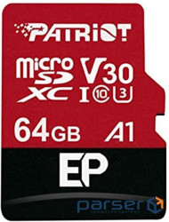 Карта пам'яті PATRIOT 64 GB microSDXC UHS-I U3 V30 A1 EP + SD adapter (PEF64GEP31MCX)