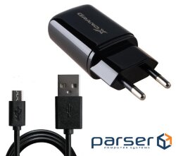 Charger Grand-X CH-15UMB (5V/2.1A + DC cable 2.4A USB -> Micro USB 1m) Black