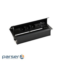 Розет блок S487: 3x250В тип F, зар пристр 2xUSB A+C, 2xRJ45 Keystone, чорний (48730F30BK00000-44)