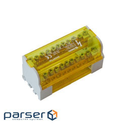 Нульова шина на DIN рейку у пластиковому корпусі 2х11 отворів 125А жовта (086808)