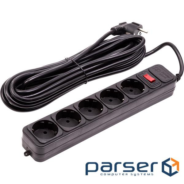 Мережевий фільтр PowerPlant 7м, 3x1.5мм2, 5 розеток, євростандарт (JY-1056/7), чорний (EX610730)