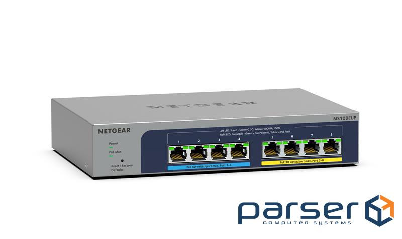 Netgear 8Port Switch 100/1000/2500 MS108EUP 8-Port Ultra60 PoE++ Multi-Gig unmgd S (MS108EUP-100EUS)