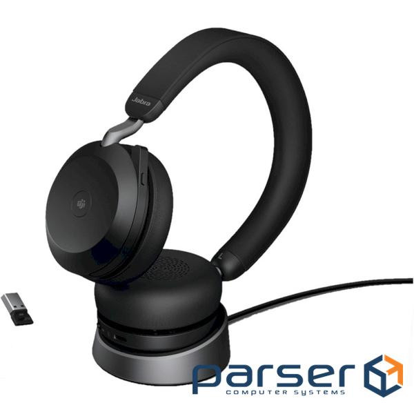 Гарнітура бездротова JABRA Evolve2 75 MS Stereo USB-A w/charging base Black (27599-9 (27599-989-999)