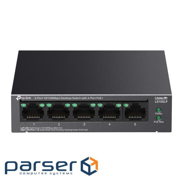 Комутатор 5-портовий настільний 10/100 Мбіт/с із 4 портами PoE TP-Link, LS105LP TP-LINK LS105LP