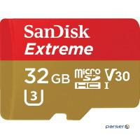 Карта пам"ятi SanDisk 32GB microSDHC V30 A1 UHS-I U3 R100/ W60MB/ s 4K Extreme (SDSQXAF-032G-GN6AA)
