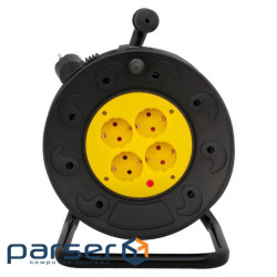 Network extension cord 40 m, Patron, on a coil, 4 sockets, 10A, handle, 3x2.5 mm2, with (PN-CAB-REL-40-4)