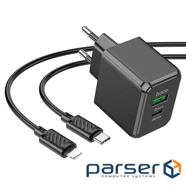 Набір СЗУ HOCO CS14A + кабель Lighting, 1xUSB+1xUSB-C, PD20W+QC3.0, кабель 1м, Bla (HOCO CS14A / LW)