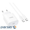 Зарядний пристрій HOCO C76A Pro Majestic USB-C PD30W + cable USB-C to USB-C White (6942007616324)