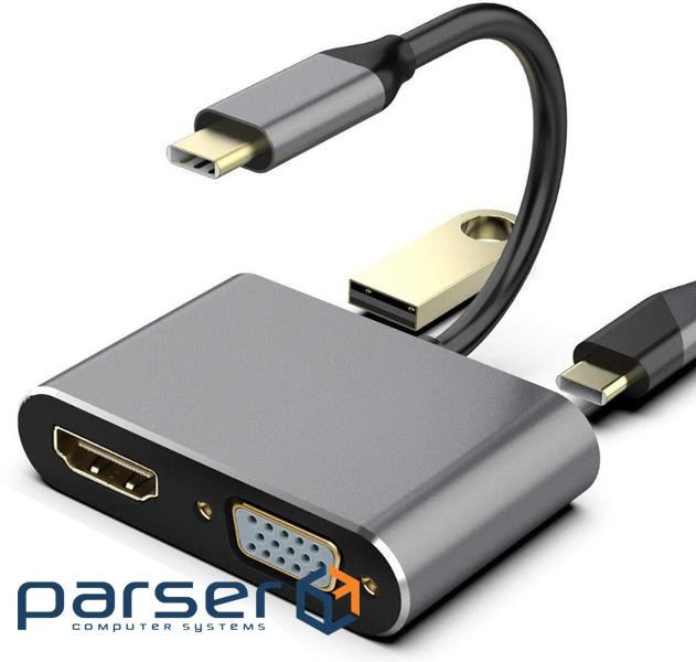 Перехідник моніторний USB Type-C-HDMI M/F,+VGA +PD 87W +USB3.0 MultiPort,срібний (62.09.8369-1) (62.09.8369-1)