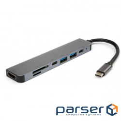 Port replicator VINGA Type-C to HDMI + 2 x USB-A + 2 x Type-C + SD + TF Aluminium (VCPHTC7AL)