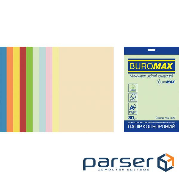 Папір Buromax А 4, 80g, PASTEL+INTENSIVE, 10colors, 250sh, SUPERMIX EUROMAX (BM.27216250E-99)