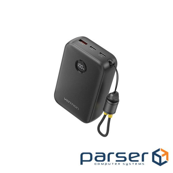 УМБ Vention 20000mAh 22,5W Fast Charging, USB-A, 2xUSB-C, with built-in USB-C cable, Black (FKBB0-C)